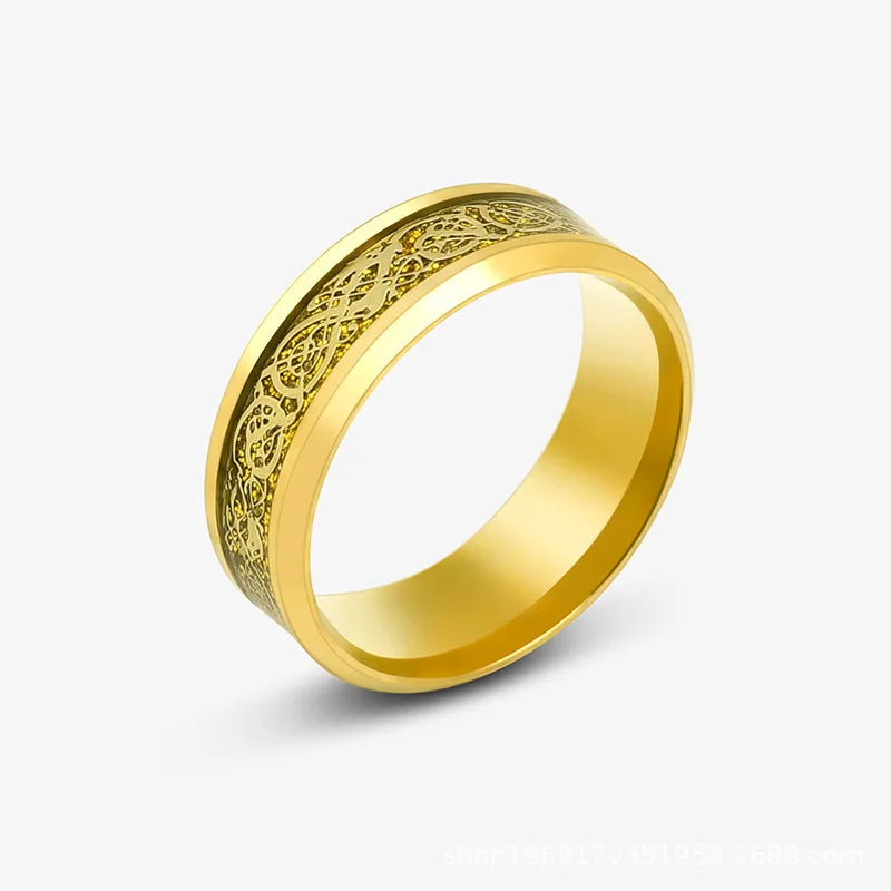 Viking Dragon Black Wedding Band Rings For Men Stainless Steel Inlaid Blue Carbon Fibre Punk Knuckle Ring Jewelry Bague Homme