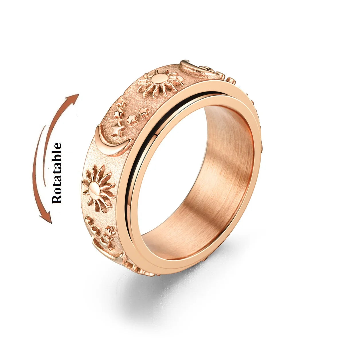 Spinning Anxiety Relaxing Ring With Star And Moon For Women Stainless Steel Rotate Freely Fidget Spinner Rings Bohemia Jewelry