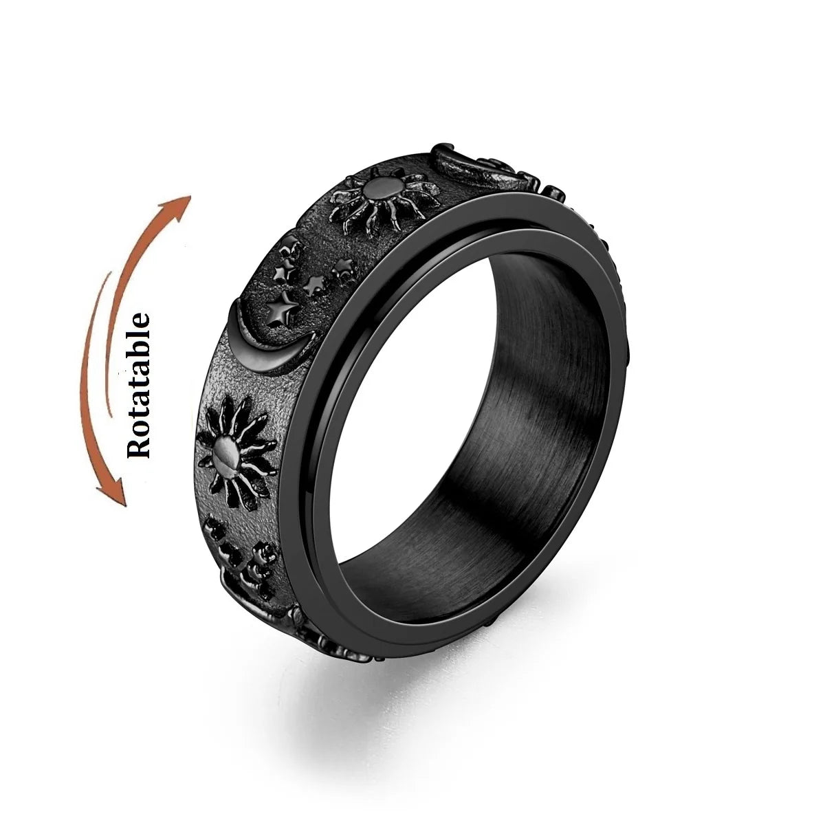 Spinning Anxiety Relaxing Ring With Star And Moon For Women Stainless Steel Rotate Freely Fidget Spinner Rings Bohemia Jewelry