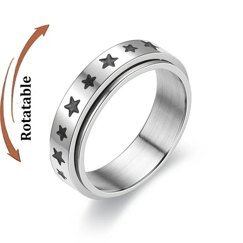 Spinning Anxiety Relaxing Ring With Star And Moon For Women Stainless Steel Rotate Freely Fidget Spinner Rings Bohemia Jewelry
