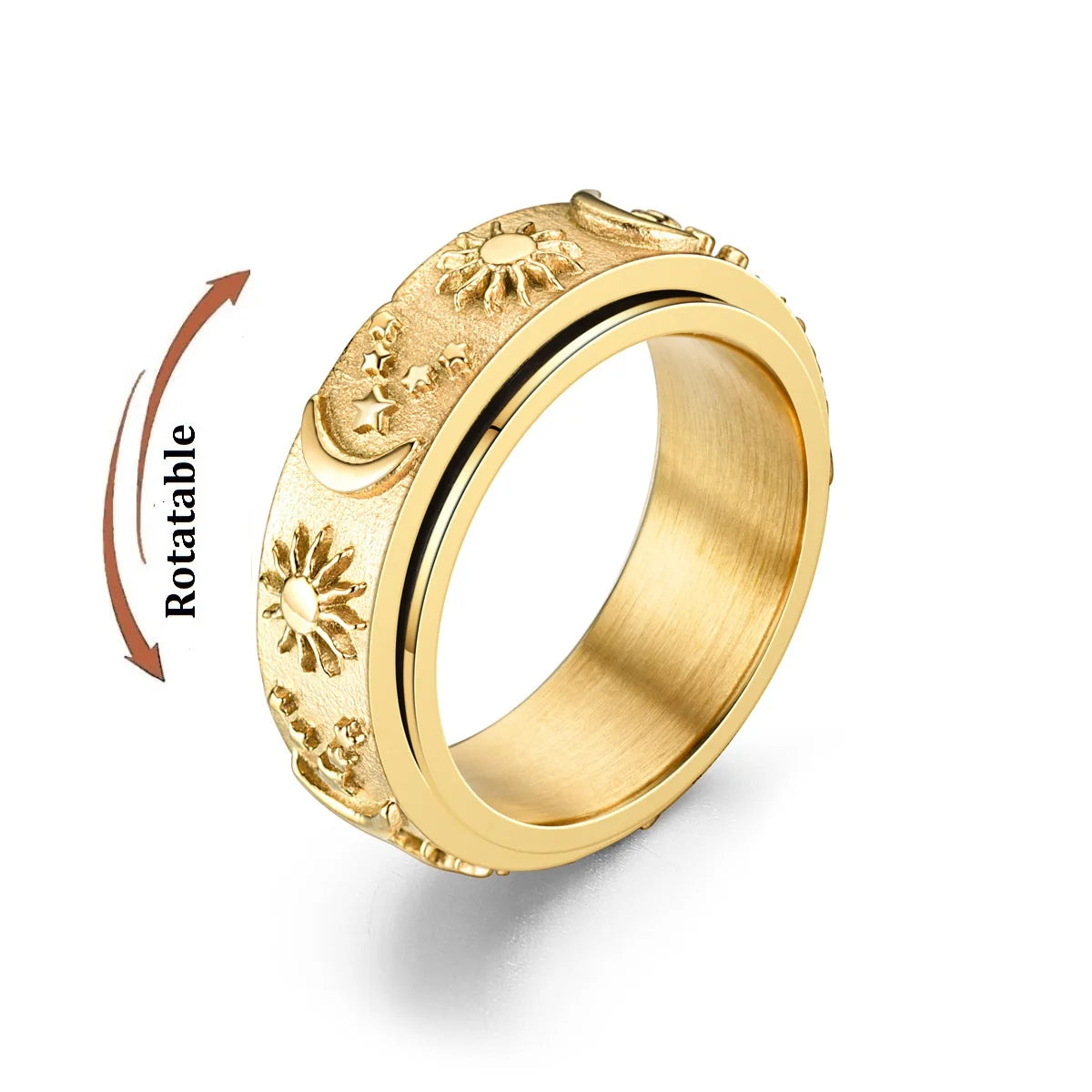 Spinning Anxiety Relaxing Ring With Star And Moon For Women Stainless Steel Rotate Freely Fidget Spinner Rings Bohemia Jewelry