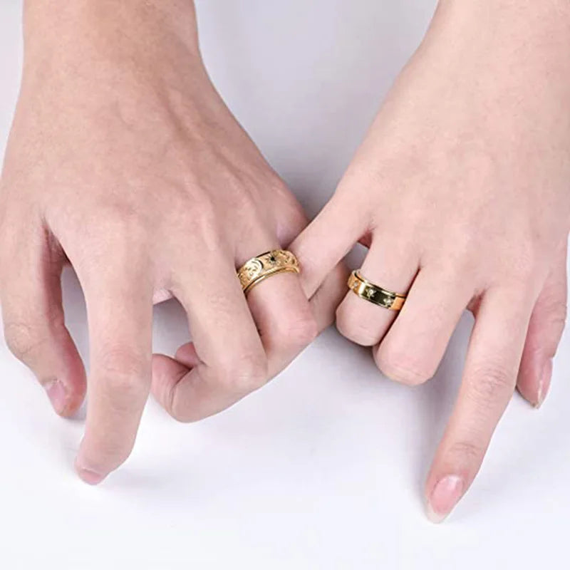 Spinning Anxiety Relaxing Ring With Star And Moon For Women Stainless Steel Rotate Freely Fidget Spinner Rings Bohemia Jewelry
