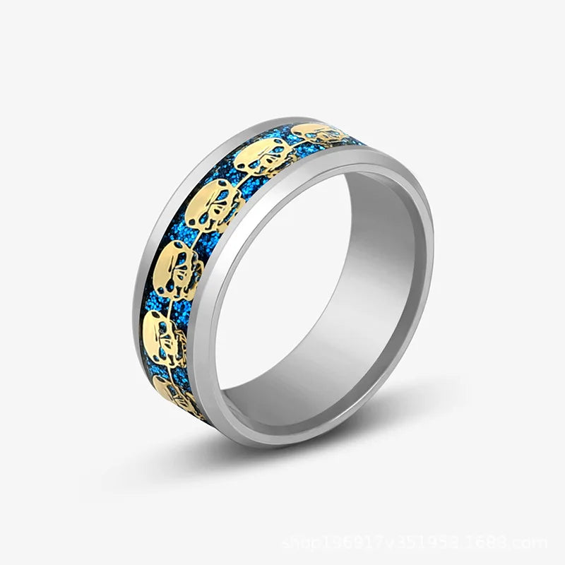 Viking Dragon Black Wedding Band Rings For Men Stainless Steel Inlaid Blue Carbon Fibre Punk Knuckle Ring Jewelry Bague Homme