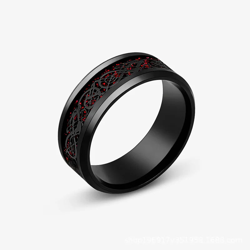 Viking Dragon Black Wedding Band Rings For Men Stainless Steel Inlaid Blue Carbon Fibre Punk Knuckle Ring Jewelry Bague Homme