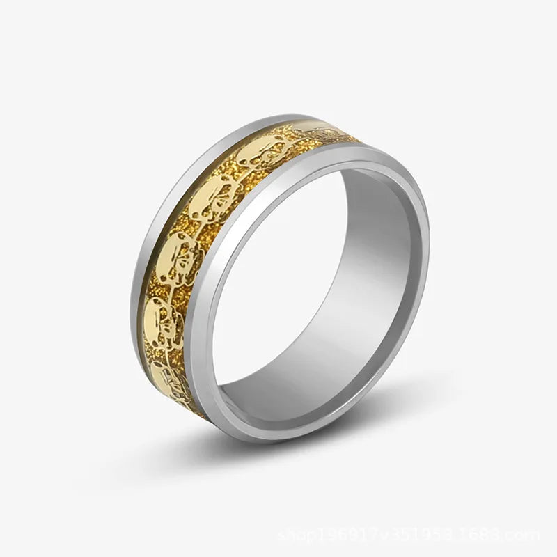 Viking Dragon Black Wedding Band Rings For Men Stainless Steel Inlaid Blue Carbon Fibre Punk Knuckle Ring Jewelry Bague Homme
