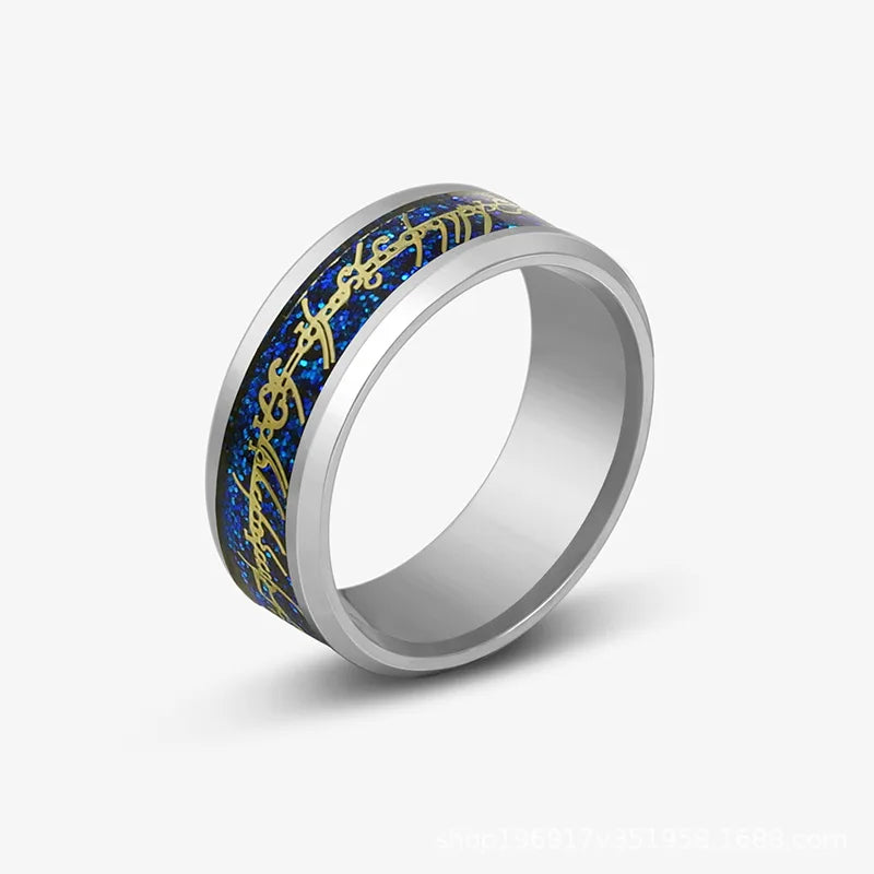 Viking Dragon Black Wedding Band Rings For Men Stainless Steel Inlaid Blue Carbon Fibre Punk Knuckle Ring Jewelry Bague Homme
