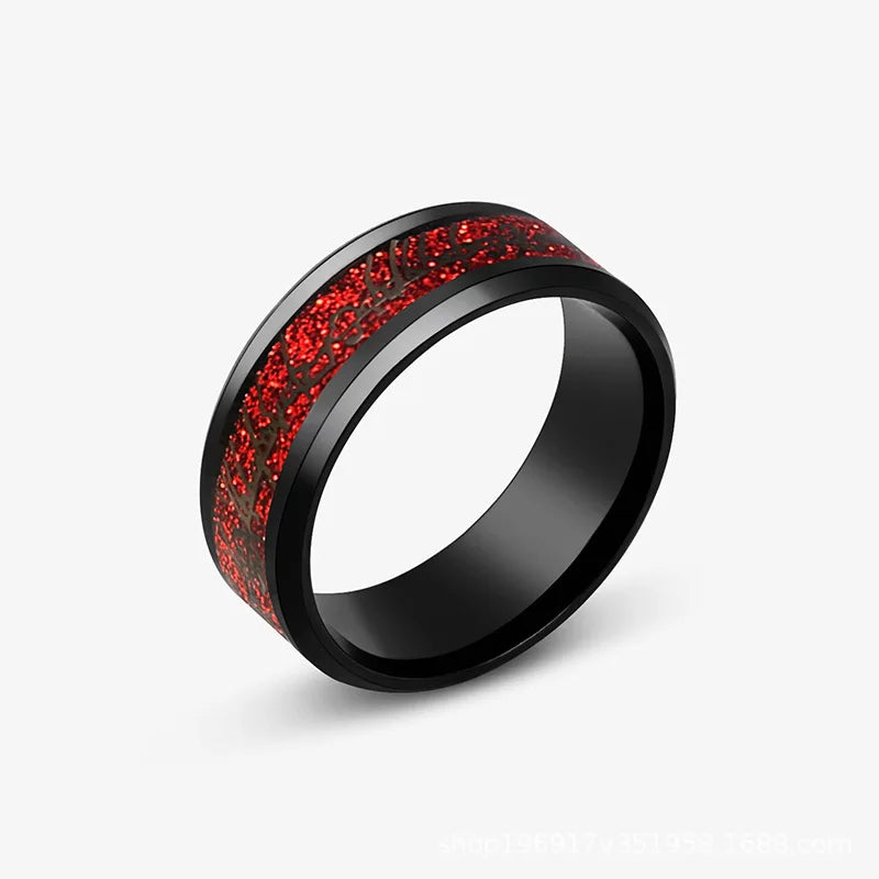 Viking Dragon Black Wedding Band Rings For Men Stainless Steel Inlaid Blue Carbon Fibre Punk Knuckle Ring Jewelry Bague Homme